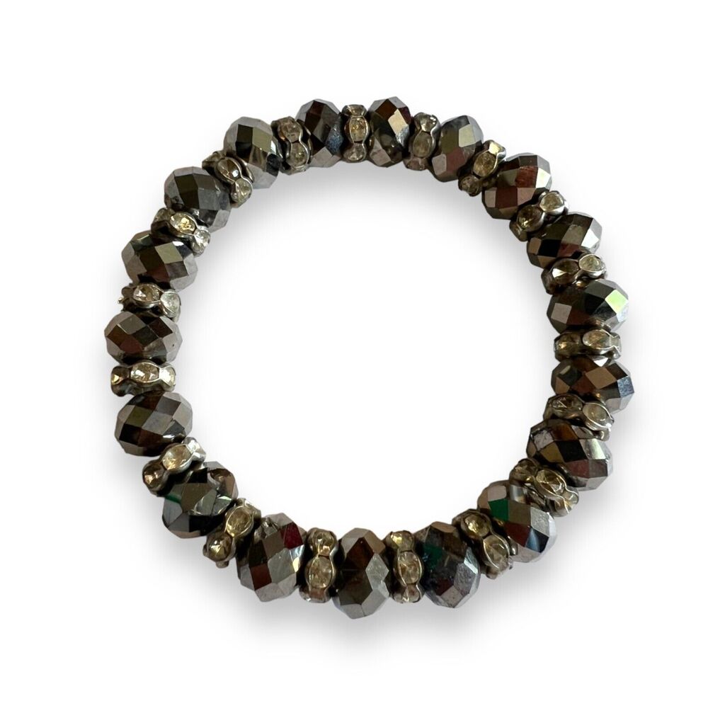 Womens Stretchy Beaded Sparkly Statement Bracelet Fashion Jewelry Silver Pewter